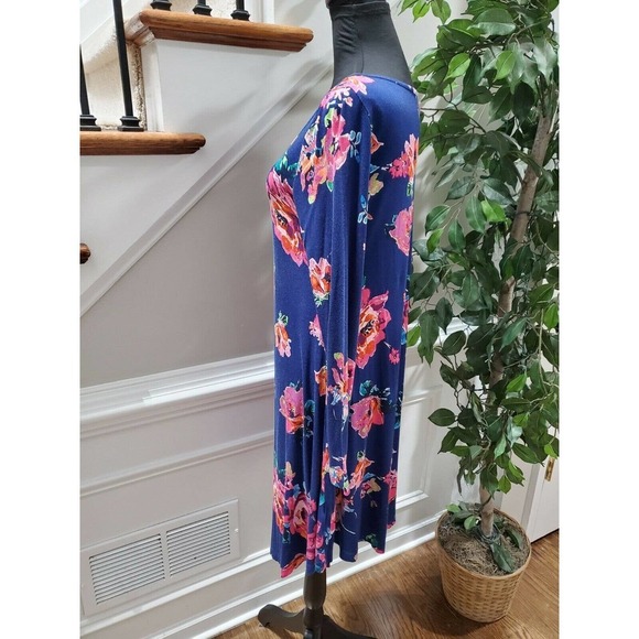 Dearcase Women's Blue Floral Rayon V-Neck Long Sleeve Knee Length Dress Size M - Picture 7 of 12